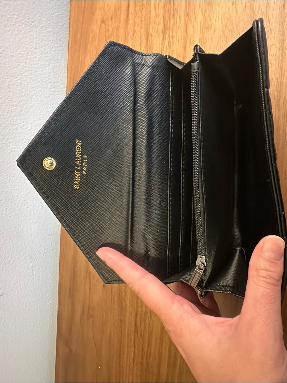 Saint Laurent Black Quilted Leather Clutch Wallet with YSL Logo